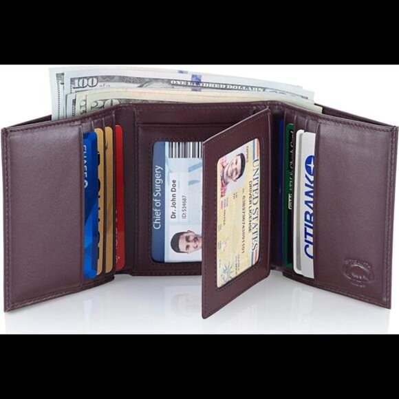 Leather Trifold RFID Wallet For Men Brown - Picture 2 of 6